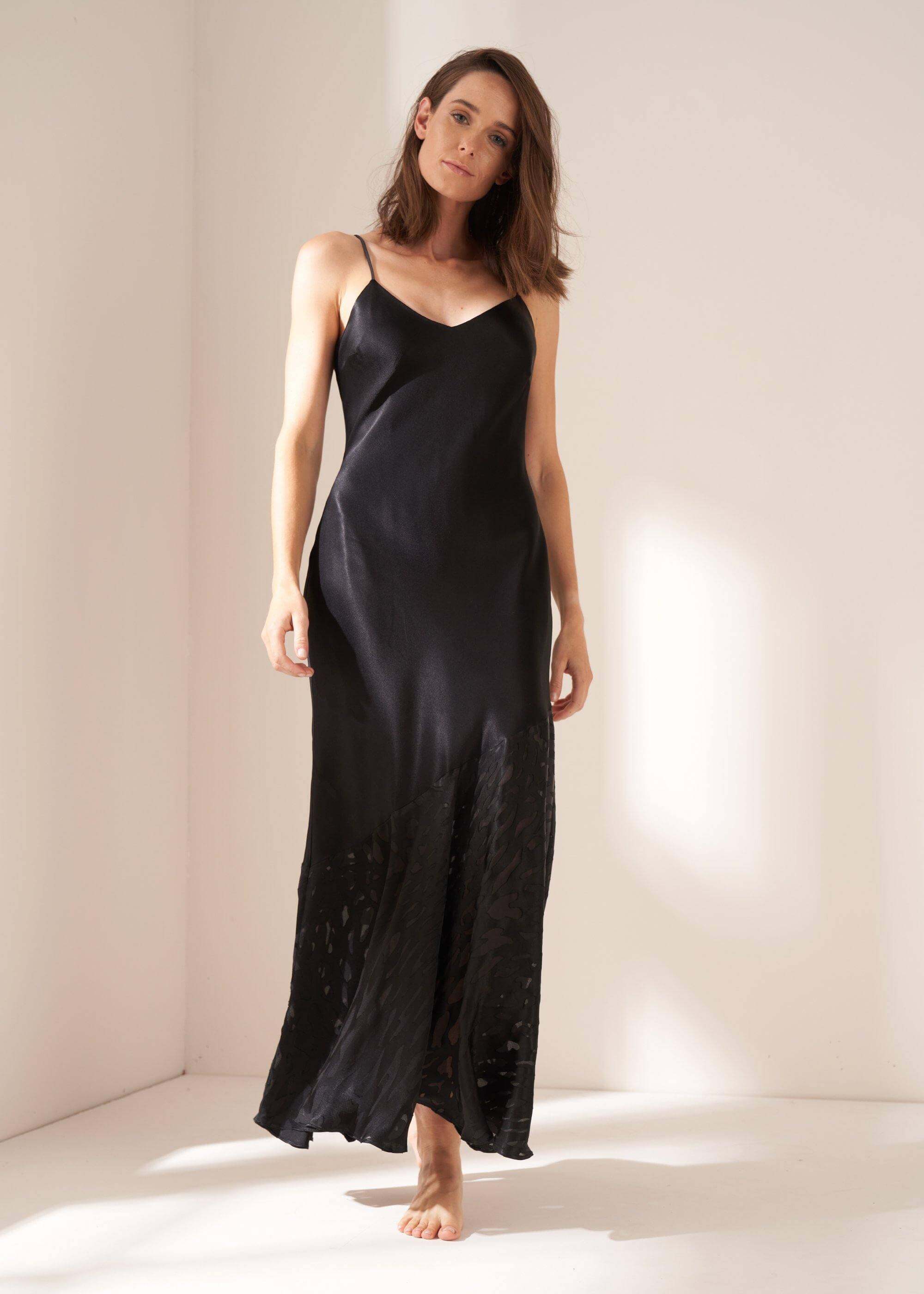 Black Satin Burnout Slip Dress | Women ...